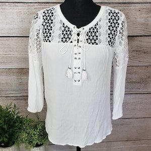 DANIEL RAINN WHITE LACE-UP TOP - SMALL